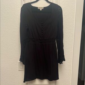 Idyllwind Black Long Sleeve Dress with Lace Accents